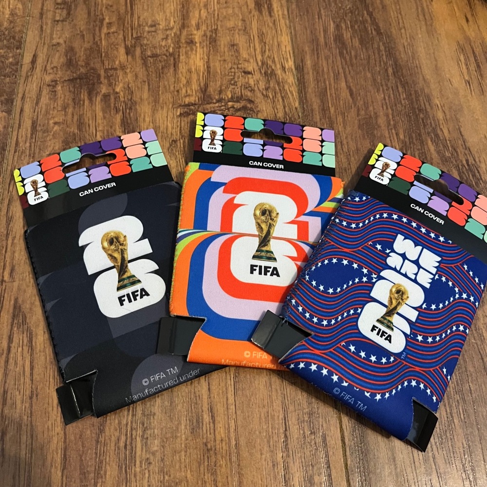 New FIFA World Cup 26 Lot of 3 Can Covers We are Black Orange USA Swirl Stars